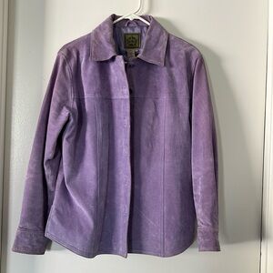AMI suede leather purple satin lined jacket Size M missing 3rd button, dry clean